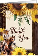 Thank You Sunflower Western Cowgirl with Horse Blank card