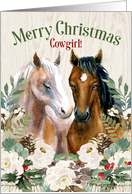 Cowgirl Western Themed Christmas Horse with Barnwood card