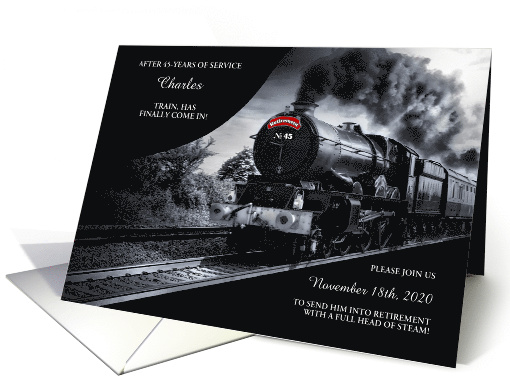No. 45 Railroad Retirement Party with Fun Train Theme Custom card