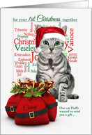 Custom Newlyweds 1st Christmas Tabby Cat and Mouse card