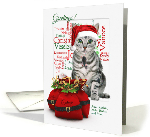 Custom Family Relation Christmas Tabby Cat and Mouse card (1127374)