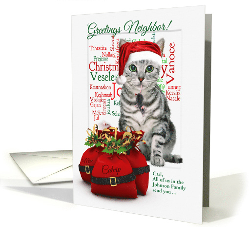 Custom Neighbor Christmas Tabby Cat and Mouse card (1127394)