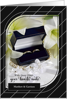 Gay Wedding Congratulations Black and Silver Pinstripe with Rings card