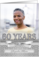 60th Diamond Birthday Party Silver Damask Custom Photo card