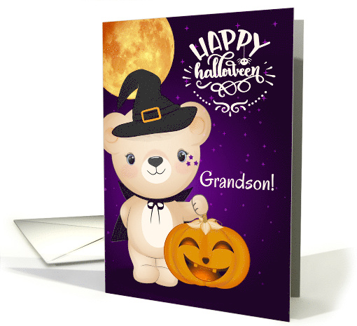 for Grandson on Halloween Autumn Teddy Bear Witch card (1150238)