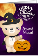 for Niece on Halloween Autumn Teddy Bear Witch card