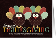 for Daughter and Her Partner Custom Thanksgiving Patchwork Turkey card