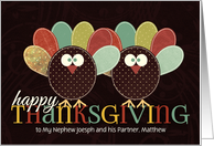 for Nephew and Partner Thanksgiving Silly Patchwork Turkey card