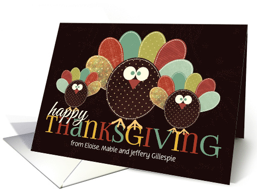 Thanksgiving Patchwork Turkey Family with Custom Name card (1152420)