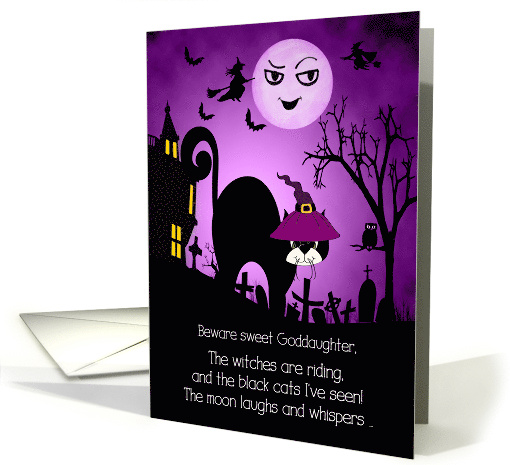 for Goddaughter Halloween Laughing Moon and Black Cat card (1152796)