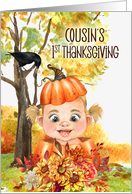 Cousin’s 1st Thanksgiving Blonde Baby Girl in a Pumpkin card
