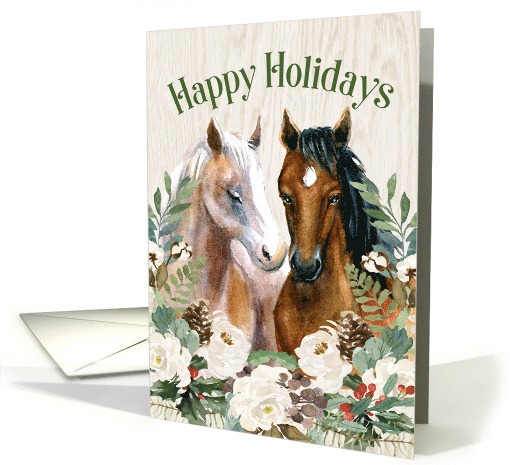 Holidays Western Horse Pair with Country Seasonal Greenery card