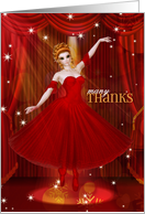 Dance Teacher Thank You Ballerina in Red and Gold card