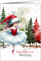 Birthday on Christmas Eve Ballerina Dancer in Red and Gold card