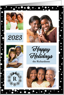 2023 Happy Holiday in Blue Black and White Dots 4-Photo card