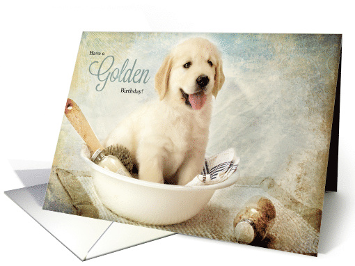 Golden Champagne Birthday Golden Retriever Puppy card (1175170)