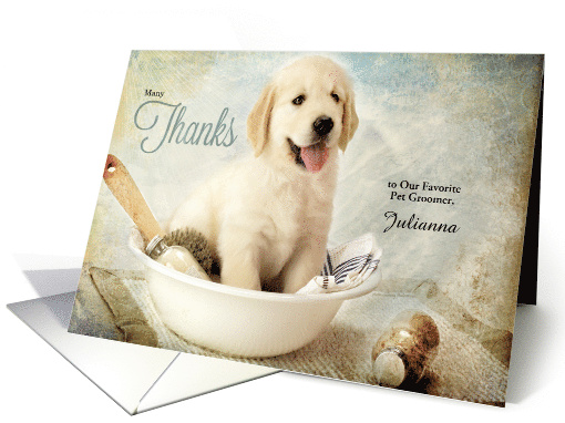 Custom Pet Groom Thank You Golden Retriever Puppy card (1175186)