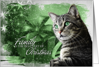 Christmas Silver Tabby Cat with Green Background card