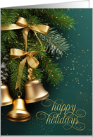 Gold Sleigh Bells Christmas Boughs of Pine card