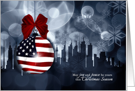 Patriotic Christmas with USA Flag and Skyline card