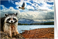 Name Change Woodland Creatures Scenic Raccoon and Hawk card