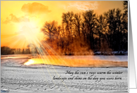 Winter Birthday Sun Rays on Winter Landscape card