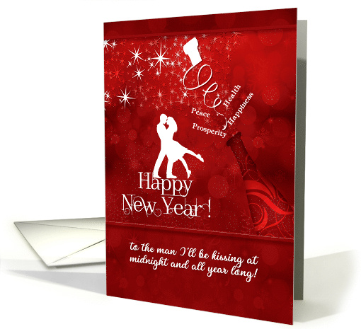 for Boyfriend Happy New Year Champagne in Red and White card (1194326)