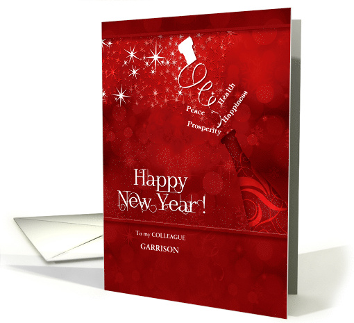 Colleague Custom New Year Champagne in Red and White card (1194376)