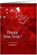 Colleague Custom New Year Champagne in Red and White card