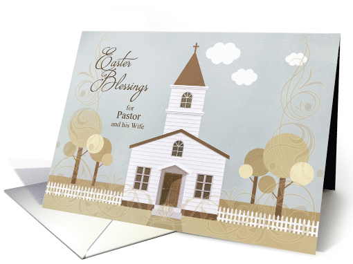 Pastor and Wife on Easter Church Illustration in Sepia Tones card