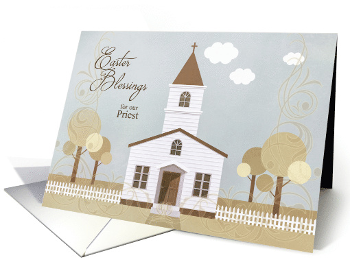 for Our Priest on Easter Church Illustration in Sepia Tones card