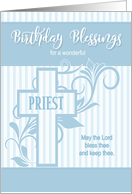 for Priest on his Birthday Chapel with Blue Stripes card