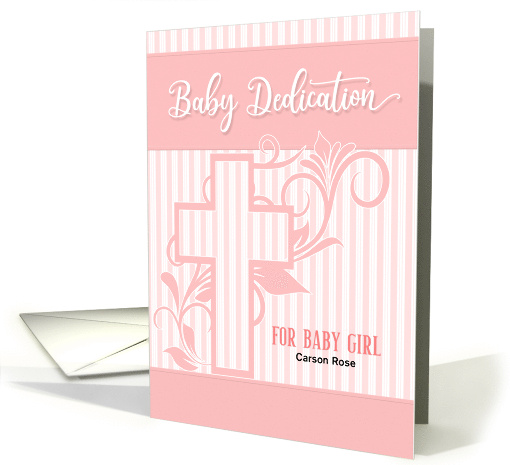 Baby Girl Dedication Day Blessings Cross with Pink Stripes Custom card