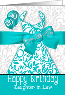 20th Birthday for Daughter in Law Trendy Bling Turquoise Dress card