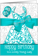 23rd Birthday for Her Trendy Bling Turquoise Dress card