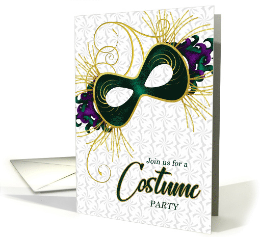 Costume Party Masquerade Theme Violet Gold and Green Mask card