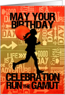 Birthday Female Runner Sport Theme in Orange and Golds card