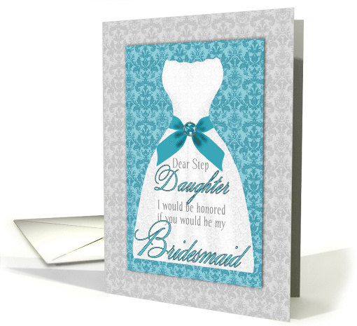 Step Daughter Bridesmaid Request Turquoise Silver Wedding Custom card