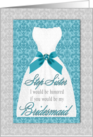 Step Sister Bridesmaid Request Turquoise and Silver Wedding Custom card