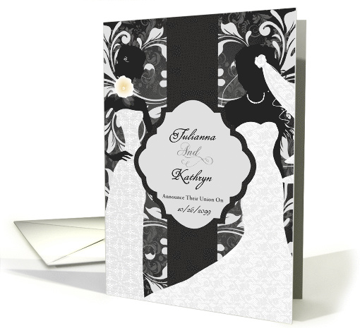 Two Brides Civil Union Announcement Elegant Damask card (1280012)