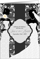 Save the Date Two Brides Gay Wedding in Elegant Damask card