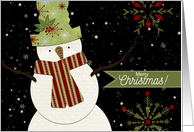 Holiday Snowman with Sage Green and Snowflakes card