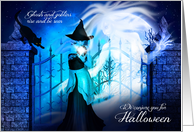 Witch Conjures Ghosts for a Halloween Party card