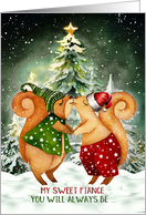 for Fiance on Christmas Squirrels in Love for HIM card