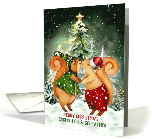 for Godmother and Godfather on Christmas Squirrels in Love card