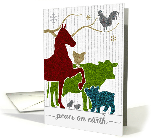 Peace on Earth Barnyard Animals Holiday Sticker Style card (1346246)
