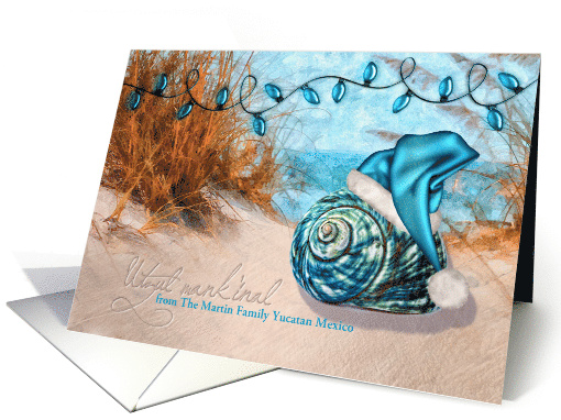 Mayan Utzul Mank'inal Blue Santa Hat on the Beach Shell Blank card