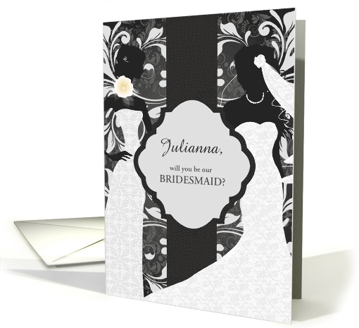 Bridesmaid Request Two Brides Charcoal Elegance Custom card (1353376)