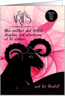 Aries Birthday for Her in Pink and Black Zodiac Custom card