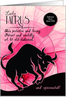 Taurus Birthday for Her in Pink and Black Zodiac Custom card